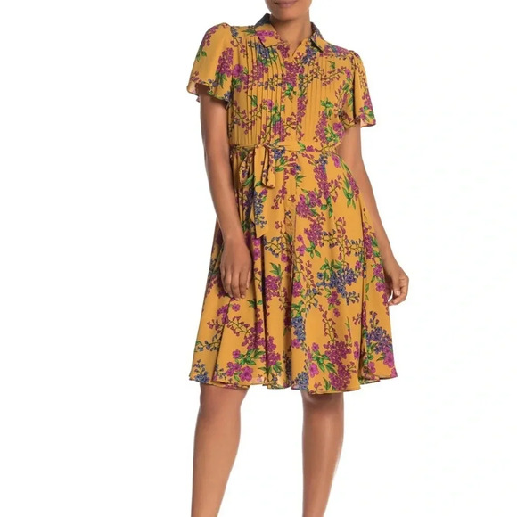 . NWT|Nanette Lepore Collared Floral Flutter Dress - Picture 1 of 4